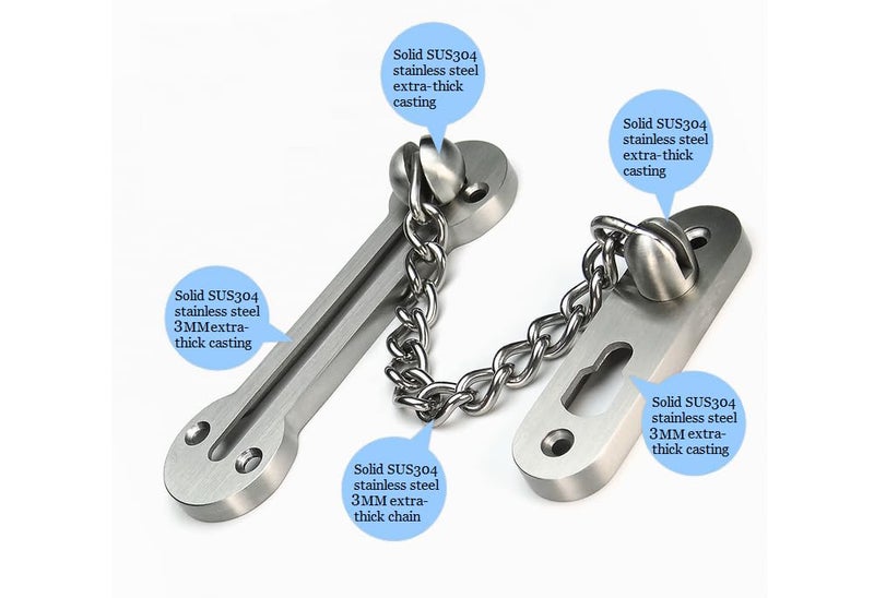 VIBORG Solid SUS304 Stainless Steel 3MM Extra-Thick Casting Heavy Duty Door Chain inside Door Limiter External Front Door Restrictor Security Lock Safety Guard Chain EK-07A-SS - Image 4